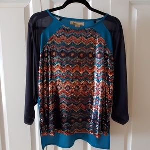 Flying Tomato Sequined hi-lo tunic top